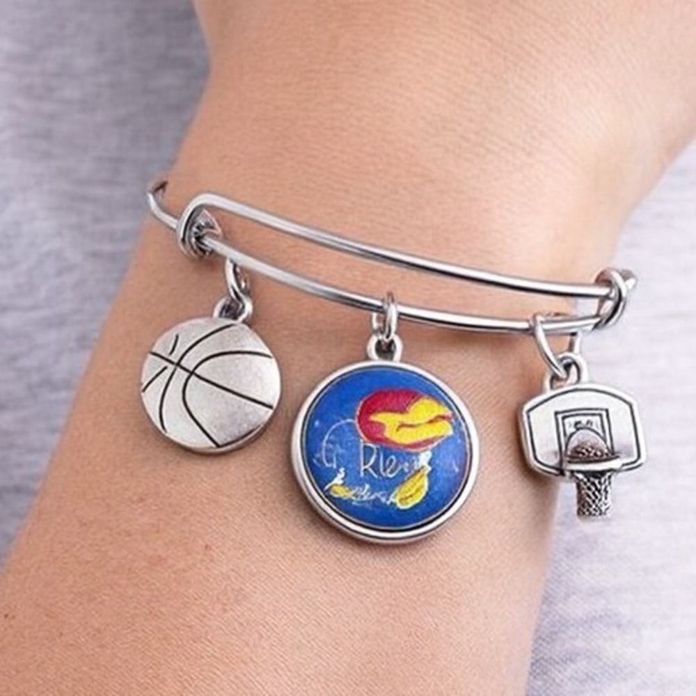 KU Bangle Bracelet Unisex Silver Charm KU Jayhawks Basketball Sports Spirit New